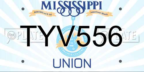 TYV556 Mississippi License Plate