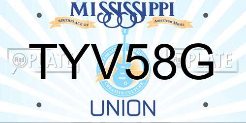 TYV58G Mississippi License Plate