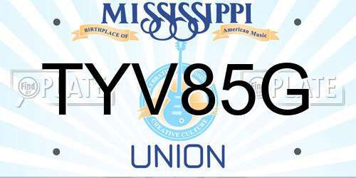 TYV85G Mississippi License Plate