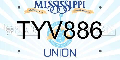 TYV886 Mississippi License Plate