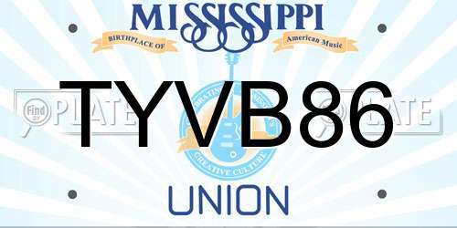 TYVB86 Mississippi License Plate