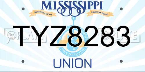 TYZ8283 Mississippi License Plate