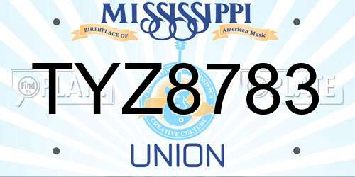 TYZ8783 Mississippi License Plate