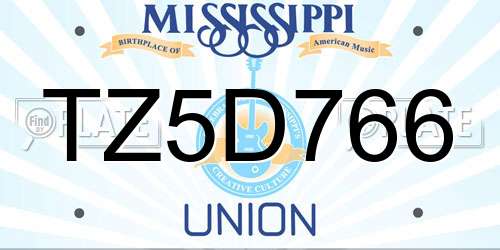 TZ5D766 Mississippi License Plate