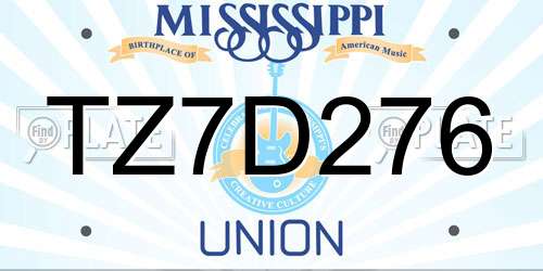 TZ7D276 Mississippi License Plate