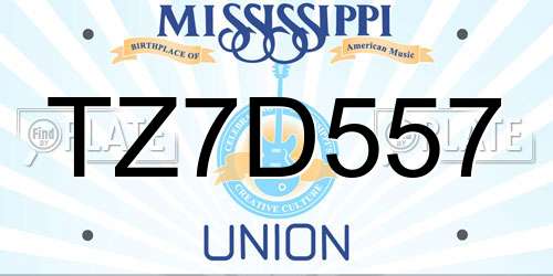 TZ7D557 Mississippi License Plate