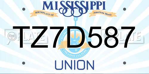 TZ7D587 Mississippi License Plate