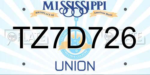 TZ7D726 Mississippi License Plate