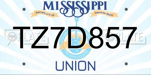 TZ7D857 Mississippi License Plate