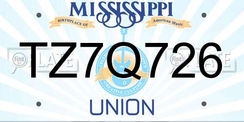 TZ7Q726 Mississippi License Plate