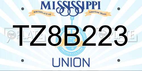 TZ8B223 Mississippi License Plate
