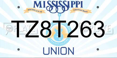 TZ8T263 Mississippi License Plate