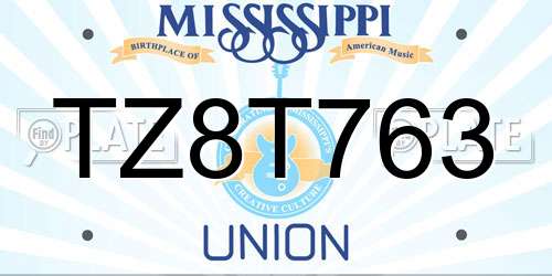 TZ8T763 Mississippi License Plate