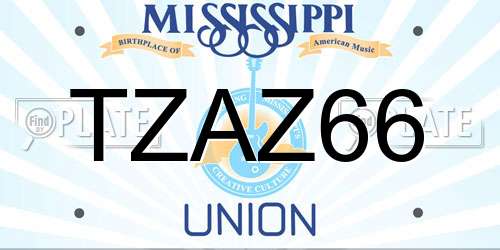 TZAZ66 Mississippi License Plate