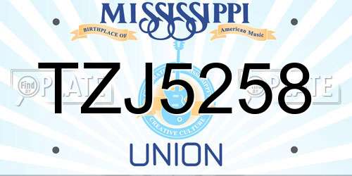 TZJ5258 Mississippi License Plate