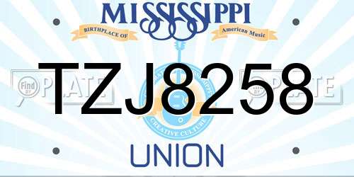 TZJ8258 Mississippi License Plate