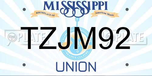 TZJM92 Mississippi License Plate