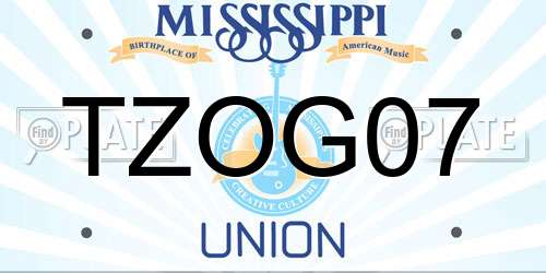 TZOG07 Mississippi License Plate