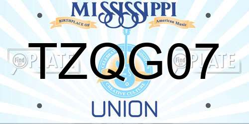 TZQG07 Mississippi License Plate