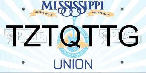 TZTQTTG Mississippi License Plate