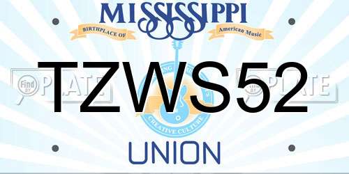 TZWS52 Mississippi License Plate