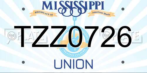 TZZ0726 Mississippi License Plate