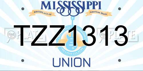 TZZ1313 Mississippi License Plate
