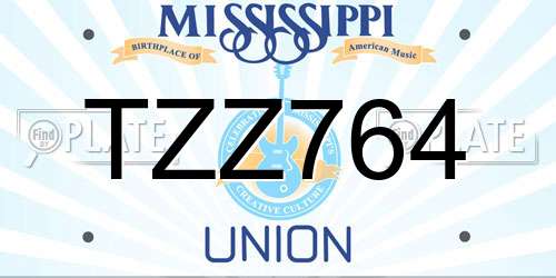 TZZ764 Mississippi License Plate