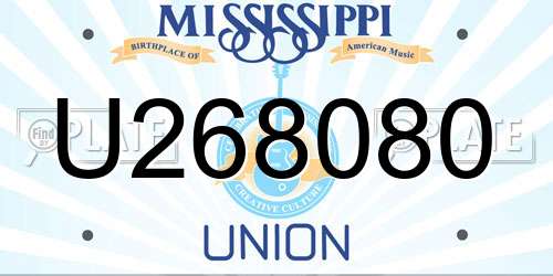 U268080 Mississippi License Plate