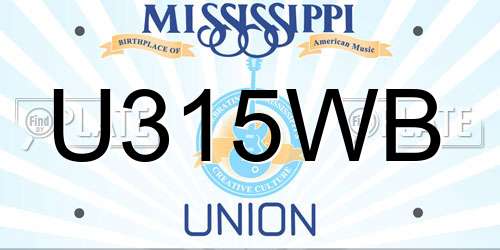 U315WB Mississippi License Plate