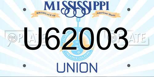 U62003 Mississippi License Plate