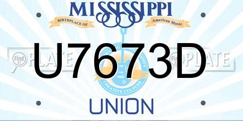 U7673D Mississippi License Plate