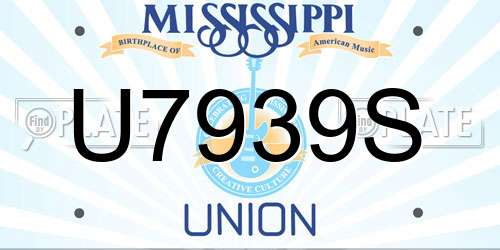 U7939S Mississippi License Plate
