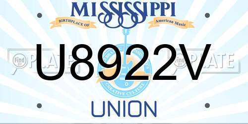 U8922V Mississippi License Plate