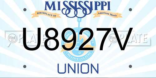 U8927V Mississippi License Plate
