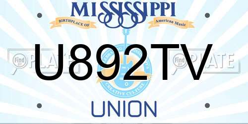 U892TV Mississippi License Plate