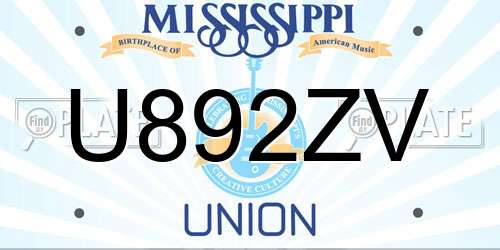U892ZV Mississippi License Plate