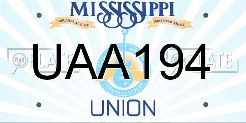 UAA194 Mississippi License Plate