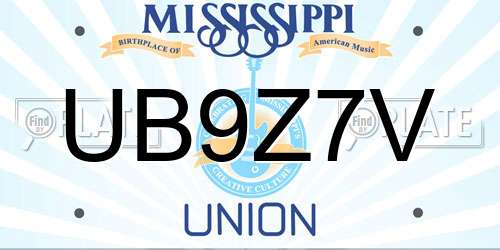 UB9Z7V Mississippi License Plate