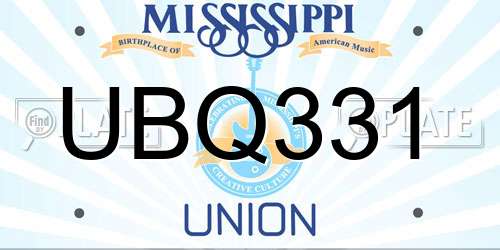 UBQ331 Mississippi License Plate