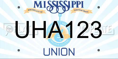 UHA123 Mississippi License Plate