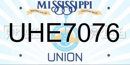 UHE7076 Mississippi License Plate
