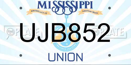 UJB852 Mississippi License Plate