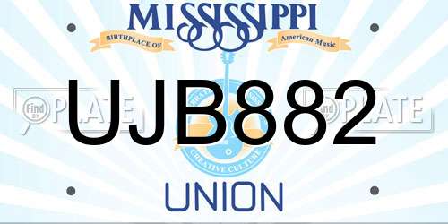 UJB882 Mississippi License Plate