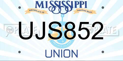 UJS852 Mississippi License Plate