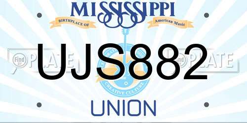 UJS882 Mississippi License Plate