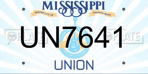 UN7641 Mississippi License Plate