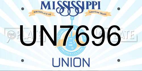 UN7696 Mississippi License Plate