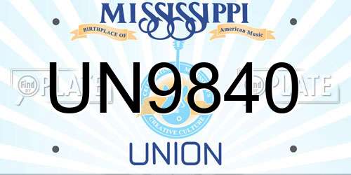 UN9840 Mississippi License Plate