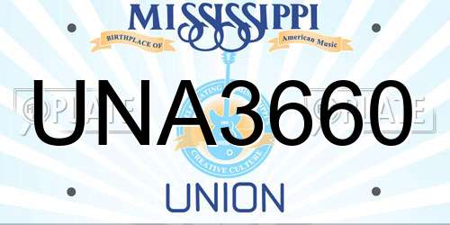UNA3660 Mississippi License Plate